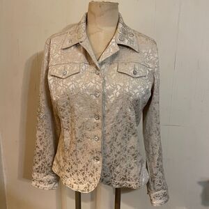 CHRISTINE ALEXANDER JACKET  BROCADE Fleur de Lis Embellished Bling XL